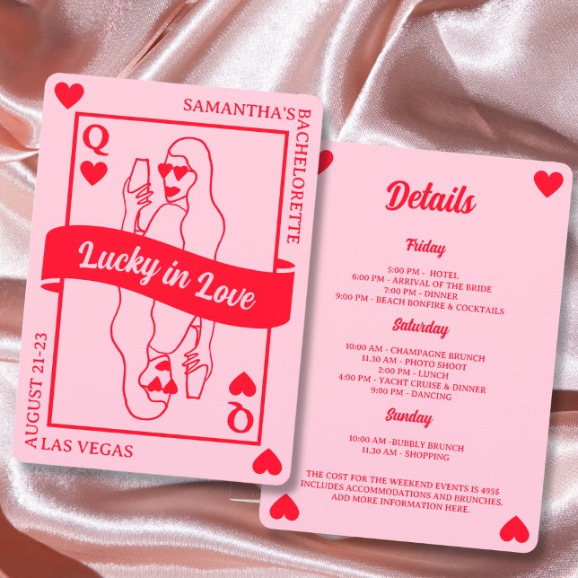 Glück in der Liebe Chic Pink & Red Bachelorette Wo Einladung (Lucky In Love Chic Pink & Red Bachelorette Weekend Invitation)