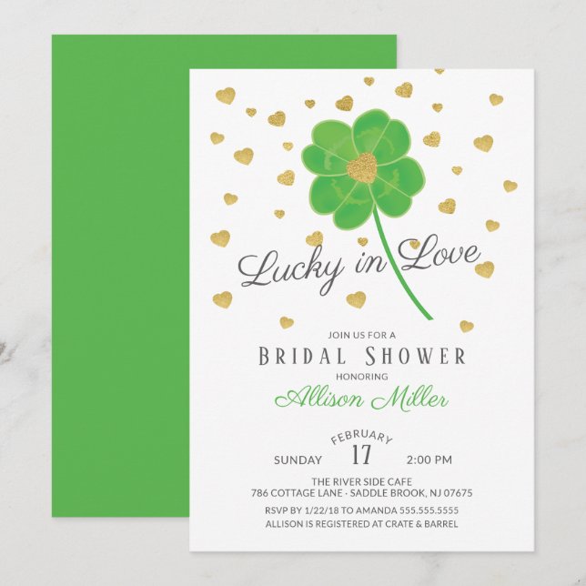 Glück in der Liebe Clover Brautparty Einladung (Vorne/Hinten)