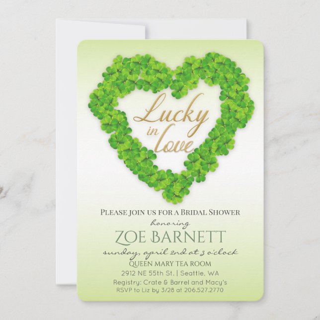 Glück in der Liebe Clover Bridal Dusche Einladung (Vorderseite)