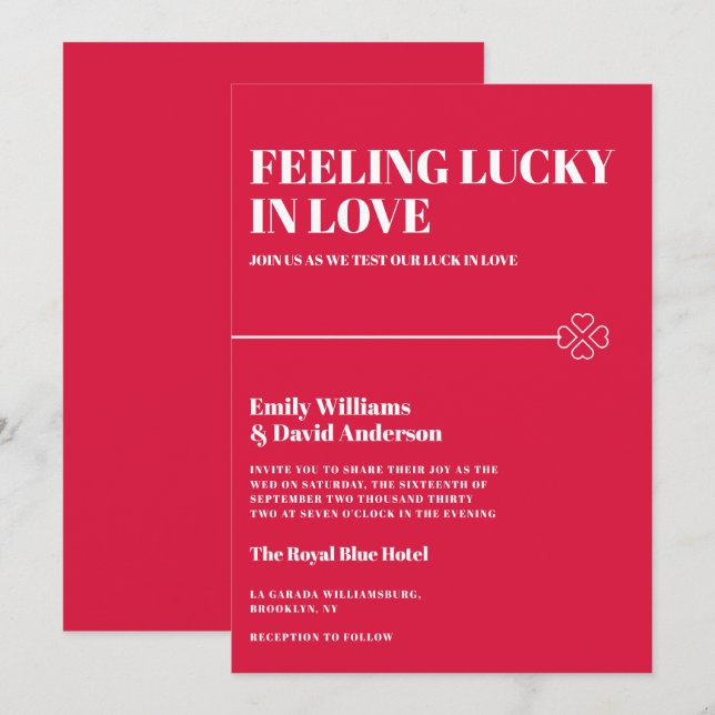 Glück in der Liebe Crimson Red Minimal Wedding Einladung (Vorne/Hinten)