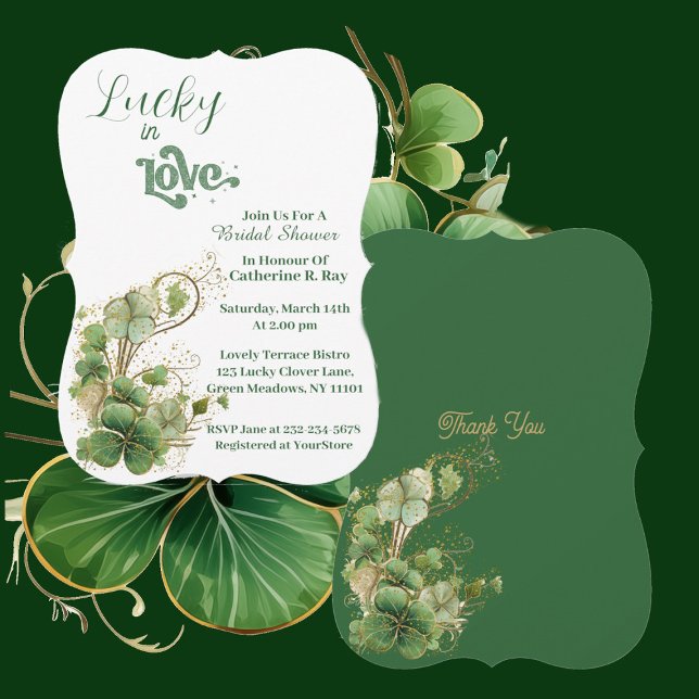 Glück in der Liebe Green Golden Kleeblatt Brautpar Einladung (Lucky in Love Green Golden Shamrock Bridal Shower Invitation)