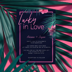 Glück in der Liebe Neon Pink Tropical Retro Hochze Einladung
