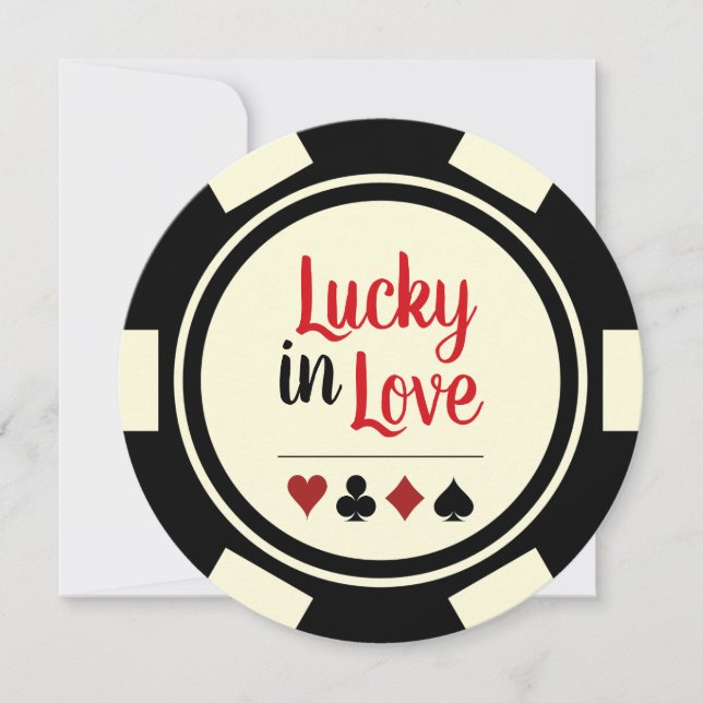 Glück in der Liebe Poker Chip Schwarz Offweiße Hoc Einladung (Vorderseite)
