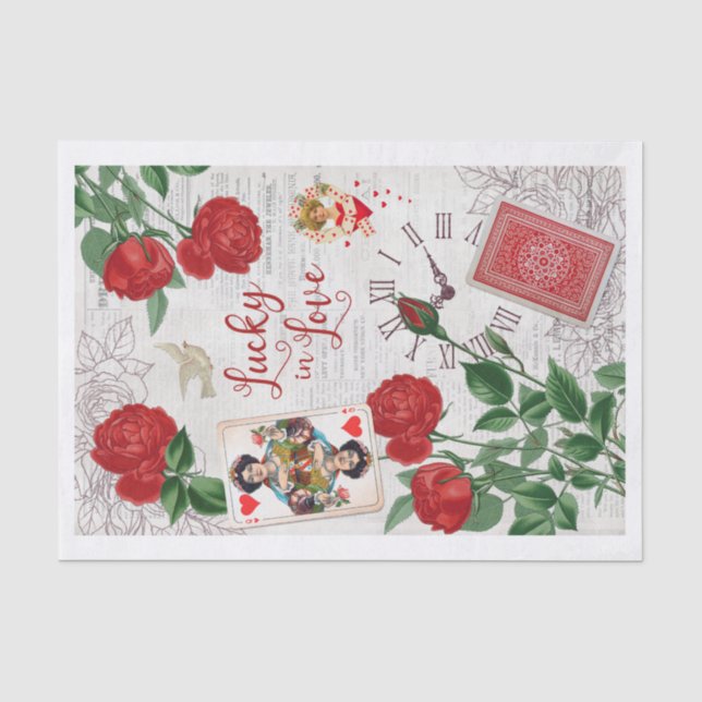 Glück in der Liebe, Rote Rosen, Königin der Herzen Seidenpapier (Vorderseite)