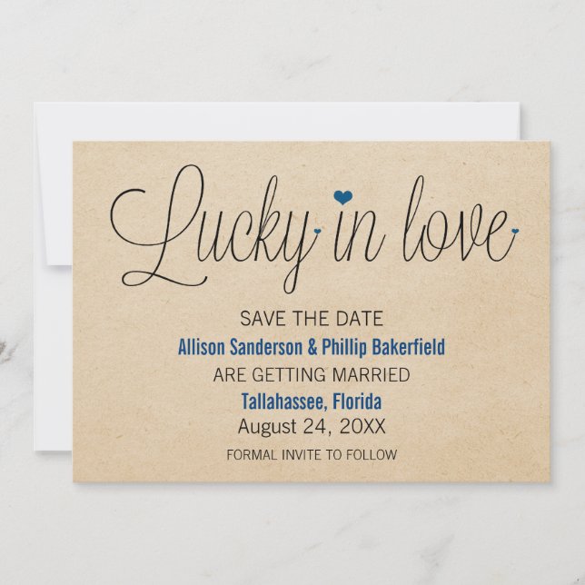 Glück in der Liebe Save the Date, blau Einladung (Vorderseite)