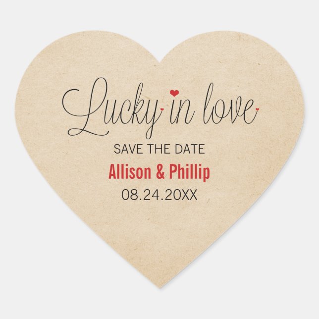 Glück in der Liebe Save the Date Sticker, Rot Herz-Aufkleber (Vorderseite)