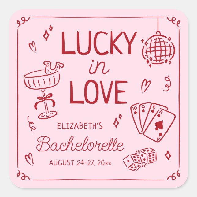 Glück in der Liebe Whimsical Hand Drawn Bacheloret Quadratischer Aufkleber (Vorderseite)