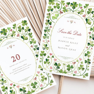 Glück in Liebe Kleeblatt & Herz Save the Date Kart Einladung