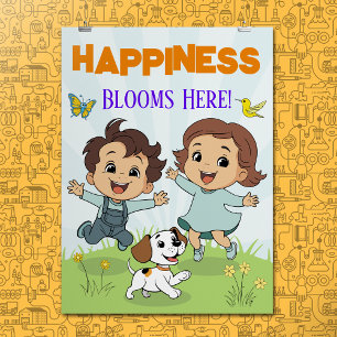 Glück Inspirierender Zitat Süße Cartoon-Kinderzimm Poster