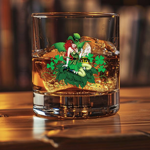Glück Iris Grün Fee Rotes Haar Kleeblatt Whiskyglas