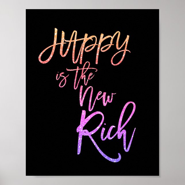 Glück ist das neue reiche Zitat rosa/pfirsichfarbe Poster (Vorne)