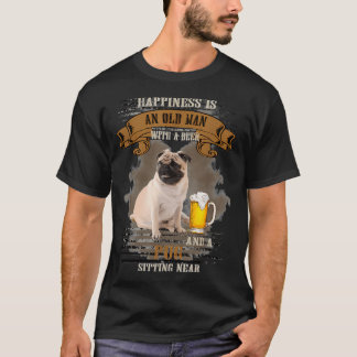 Glück ist ein alter Mann mit Bier und einem Pug, d T-Shirt