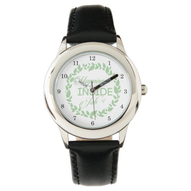 Glück ist ein grüner Kranz im Inneren eines Arbeit Armbanduhr (Vorderseite)
