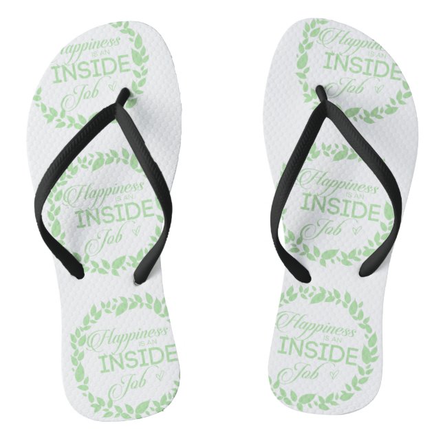 Glück ist ein grüner Kranz im Inneren eines Arbeit Flip Flops (Fußbett)