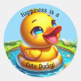 Glück ist ein Niedlicher Ducky Round Sticker (1)