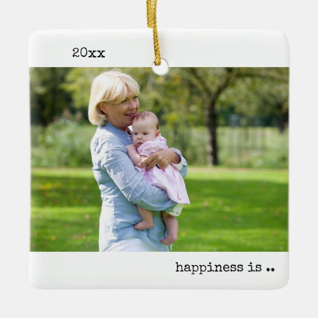 Glück ist ein Oma 2 Foto Minimalistisch Keramikornament (Vorderseite)