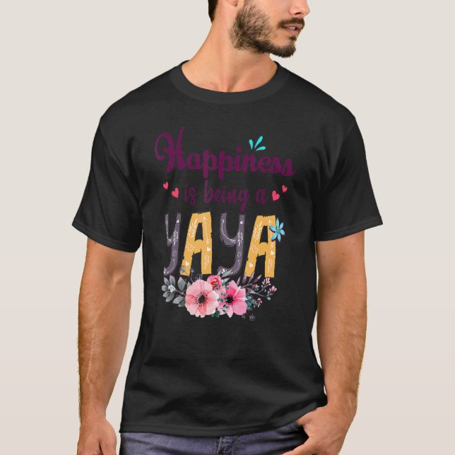 Glück ist ein Yaya-Ever Frauen Blumendekor T-Shirt (Vorderseite)