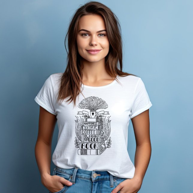 "Glück ist eine Tasse Kaffee und ein gutes Buch" T-Shirt (Von Creator hochgeladen)