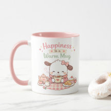 Glück ist eine warme Tasse süße Welpen-Hund-Rosa-T