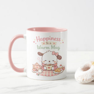 Glück ist eine warme Tasse süße Welpen-Hund-Rosa-T