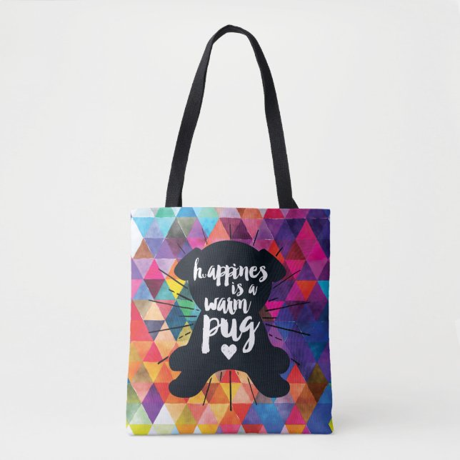 Glück ist eine warmer Mops-bunte Pyramide Tasche (Vorderseite)