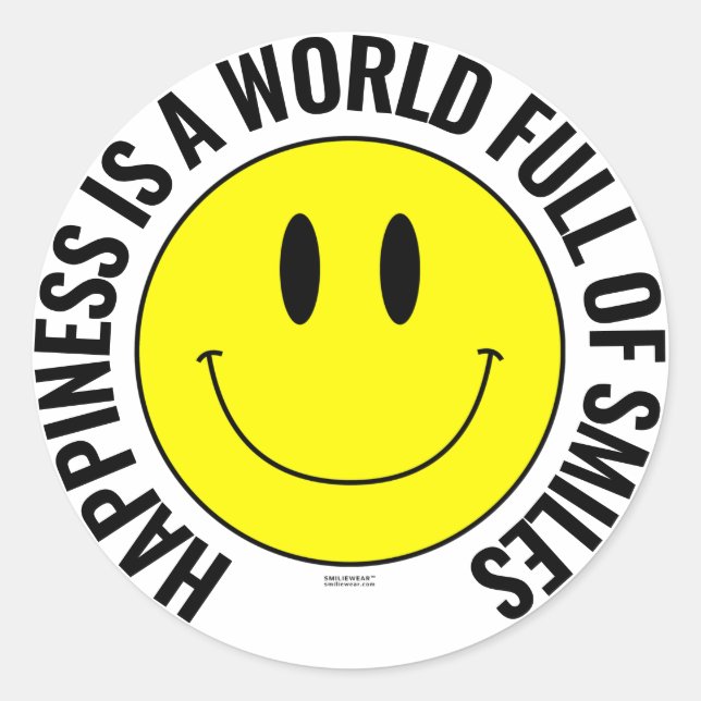 Glück ist eine Welt voller lächelnder Smilie Stick Runder Aufkleber (Vorderseite)