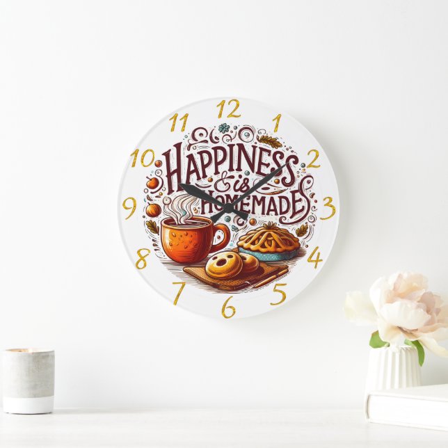 Glück ist hausgemachte Backkunst und Kochkunst Große Wanduhr (Zuhause)