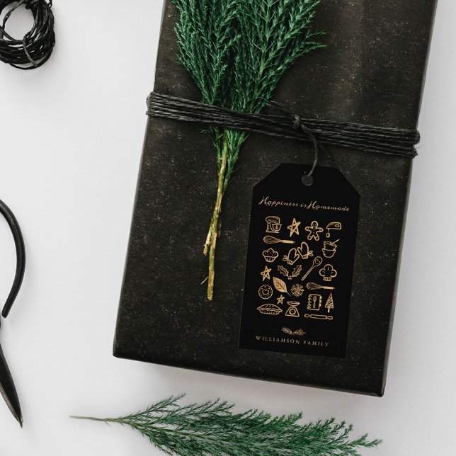 Glück ist hausgemachte Gold- und Black-Baking Reze Geschenkanhänger (Happiness Is Homemade Gold & Black Baking Recipe Gift Tags)
