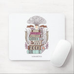 Glück ist Kaffee und Bücher Mousepad<br><div class="desc">Personalisiertes Design mit einer handgezeichnet Abbildung eines Buchstapels und einer Kaffeetasse. Ideal für Kaffeeliebhaber Buchwürmer.</div>