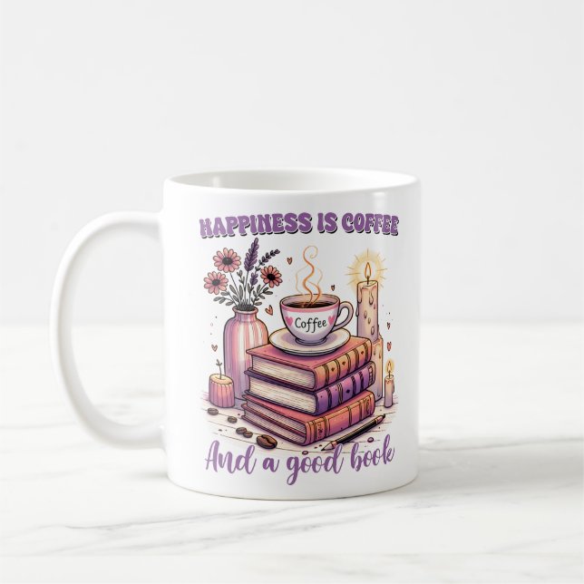 Glück ist Kaffee und gutes Buch Kaffeetasse (Links)