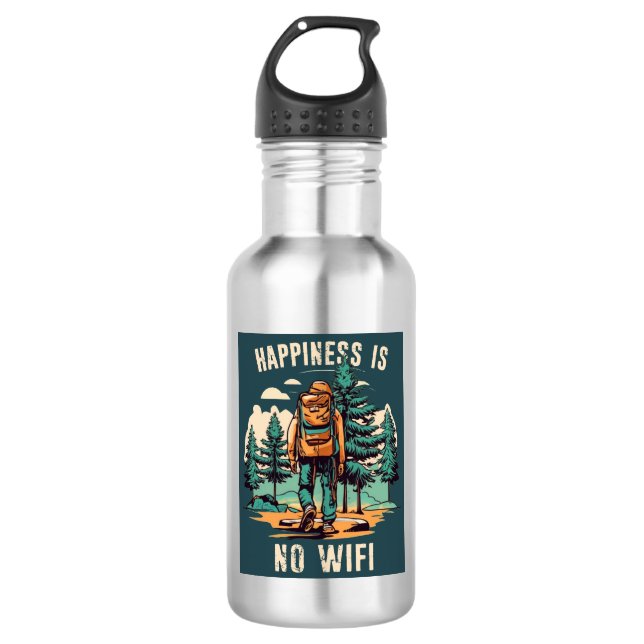 Glück ist kein Wifi-Backpacken Edelstahlflasche (Vorderseite)