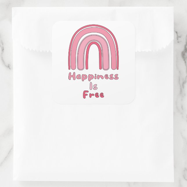 Glück ist kostenlos motivierend rosa Boho Regenbog Quadratischer Aufkleber (Tasche)