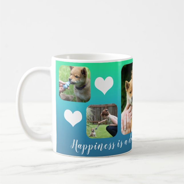Glück ist | Modernes 5 Foto Pet Collage Kaffeetasse (Links)
