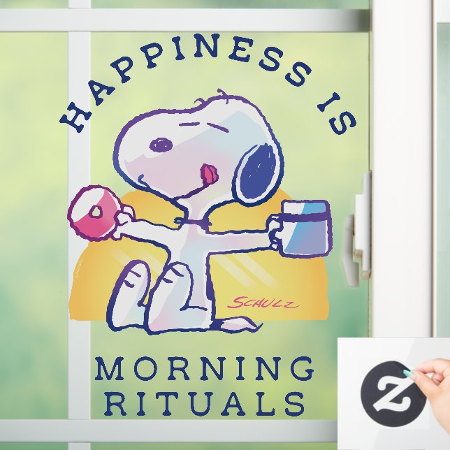 Glück ist morgendliche Rituale Fensteraufkleber (Zuhause)