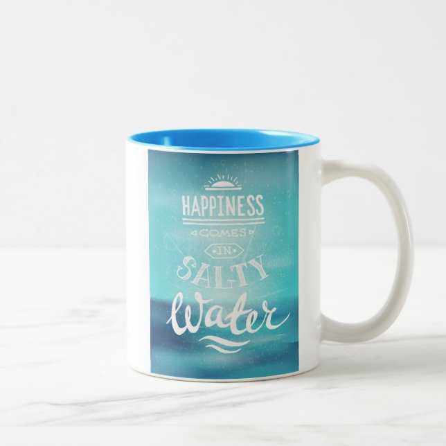 Glück kommt in salziges Wasser Zweifarbige Tasse (Rechts)