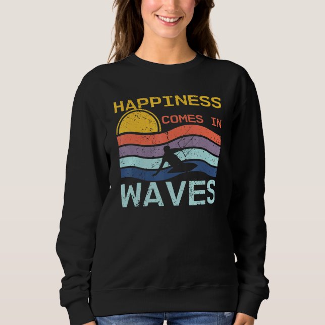 Glück kommt in Wellen Coole Retro Kitesurfer Sweatshirt (Vorderseite)