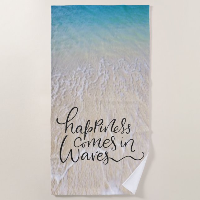 Glück kommt in Wellen-Spaß-Schriftart mit Strandtuch (Vorderseite)