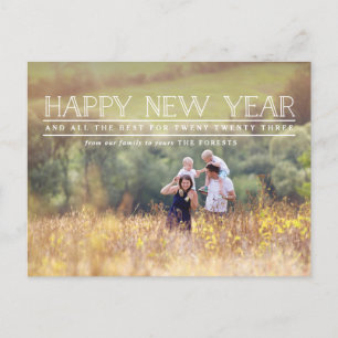 Glück Neujahr Foto Typografie Urlaub Feiertagspostkarte