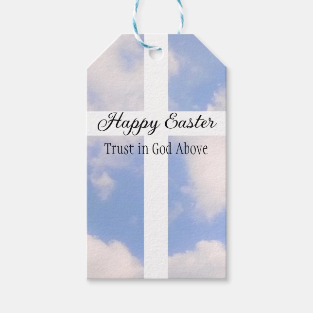 Glück Ostern Vertrauen in Gott Blau und Weiß Geschenkanhänger (Vorderseite)