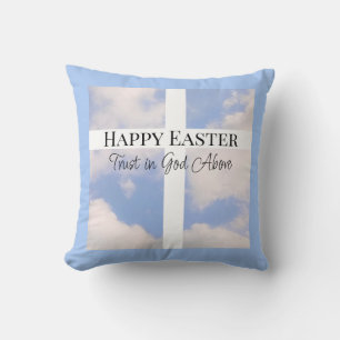 Glück Ostern Vertrauen in Gott Blau und Weiß Kissen