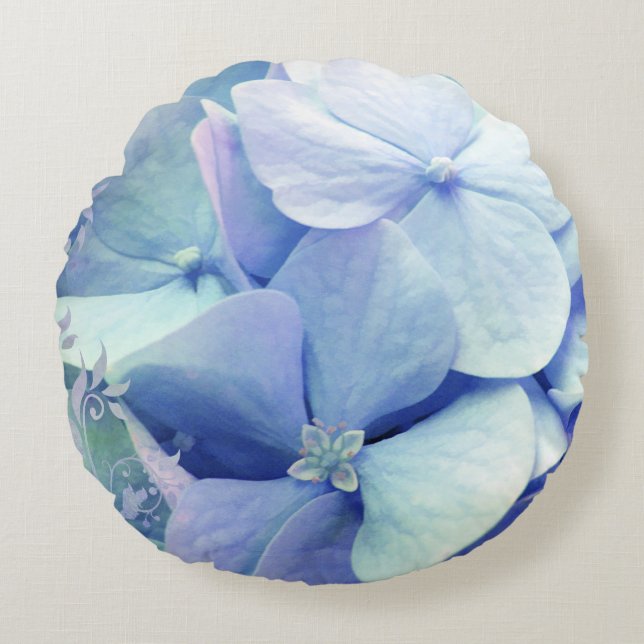 Glück, rundes Kissen Singrünblauen Hydrangea (Vorderseite)