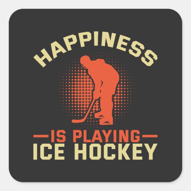 Glück spielt Eishockey Quadratischer Aufkleber (Vorderseite)
