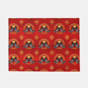 Glück-Symbol mit Koi Fischen und Münze Fußmatte