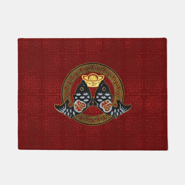 Glück-Symbol mit Koi Fischen und Münze Fußmatte (Vorderseite)