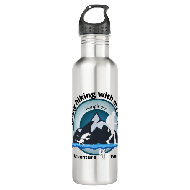 Glück Wandern mit meinem Hund Edelstahlflasche (Vorderseite)