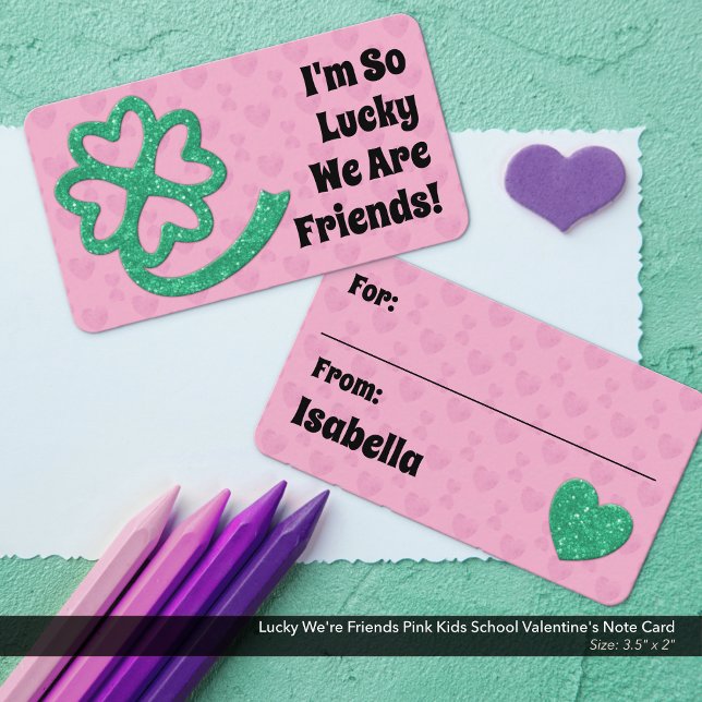 Glück Wir sind Freunde Pink Kids School Valentine' Mitteilungskarte (I'm So Lucky We're Friends Pink Kids School/Classroom Valentine's Card)
