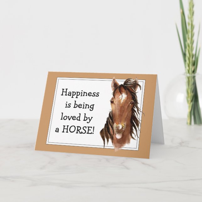 Glück wird von einem HORSE geliebt! Spaß Karte (Vorderseite)