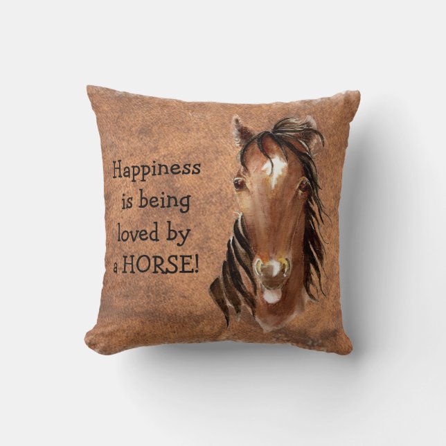 Glück wird von einem HORSE Leather Look geliebt Kissen (Vorderseite)