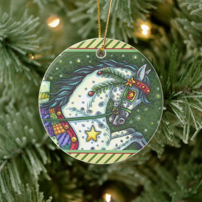 GLÜCKGRAUEN IN EINER EINZIGEN PFERDE OFFENE SCHLAC KERAMIK ORNAMENT (Baum)