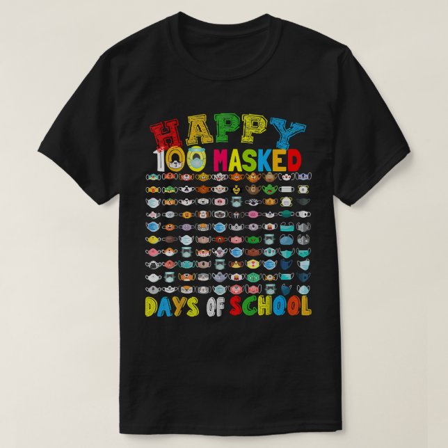 Glücklich 100 Maskierter Schultag 100 Sonnenmasken T-Shirt (Design vorne)